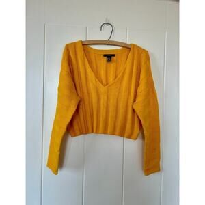 Forever21 High Low Cropped Yellow Long Sleeved Sweater Size Small
